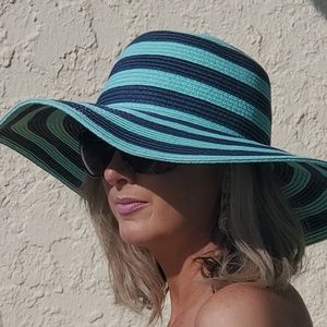 J Crew navy & teal straw hat ~Excellent condition!